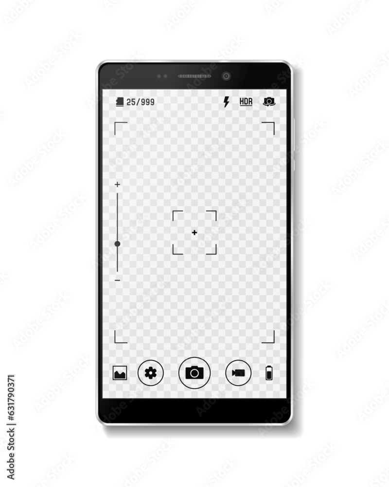 Smartphone with camera viewfinder. Focusing screen of the camera