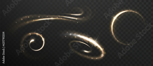 Magic glow with glittering dust and shimmery particles. Christmas shooting star trail, shining light effects