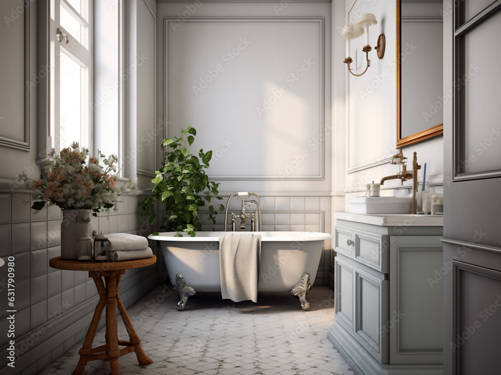 Fototapeta premium Sophisticated classic bathroom interior. AI Generate. 