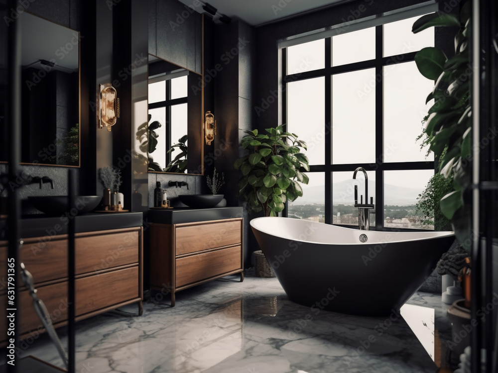 Fototapeta premium Calming standard bathroom offering simplicity. AI Generate. 
