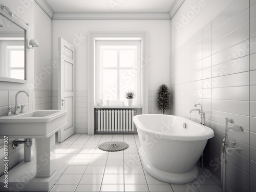 Timeless white bathroom exuding sophistication. AI Generate. 
