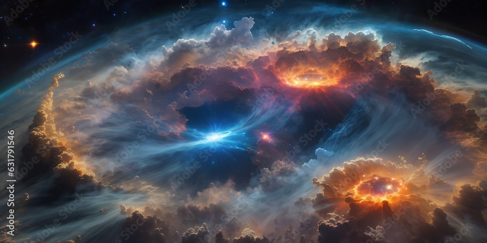 Fototapeta premium They marveled at the beauty of a nearby nebula, its swirling clouds of gas and dust like an abstract painting in the cosmos.