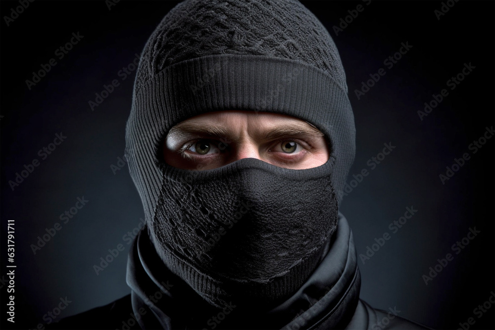 Portrait of man with face covered by black ski mask Portrait of man with face covered by black ski mask