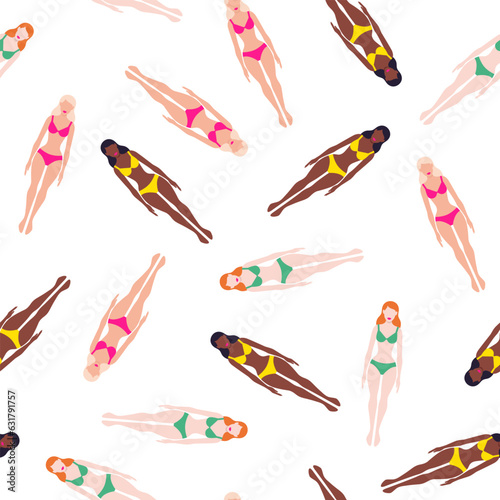 Vector seamless pattern with Barbie dolls in bright bikini