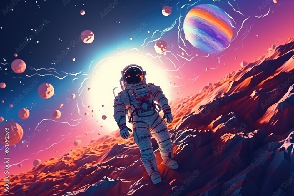 Astronaut in space with universe background in pastel colors. Generative Ai.