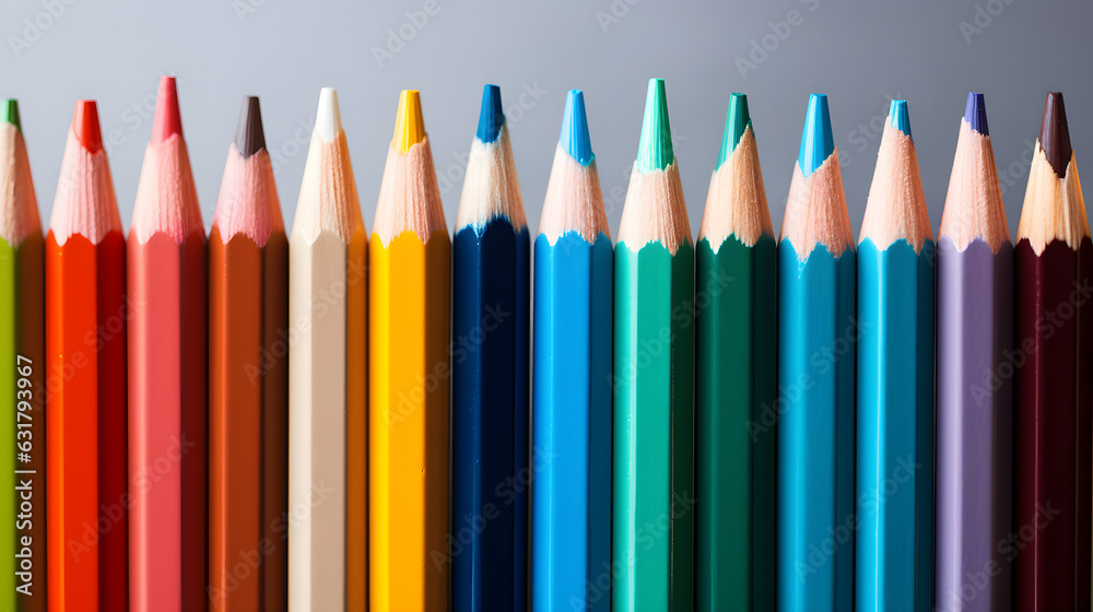 Closeup Perfectly Aligned Colored Pencils Closeup Perfectly Aligned Colored Pencils
