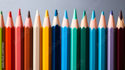 Closeup Perfectly Aligned Colored Pencils