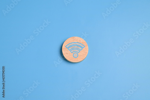 WiFi sign icon, Free WiFi on wooden block on background, Business communication social network, Life with internet technology