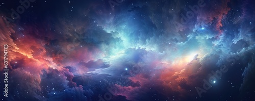 Colorful, stars and space background, panorama universe wallpaper panorama. Generative Ai.