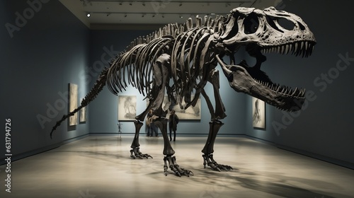 Photo fossil skeleton of dinosaur king tyrannosaurus rex in museum.Ai generated © artistic