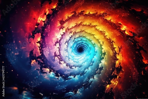 Magic and colorful spiral with galaxy on it, space and universe wallpaper. Generative Ai.