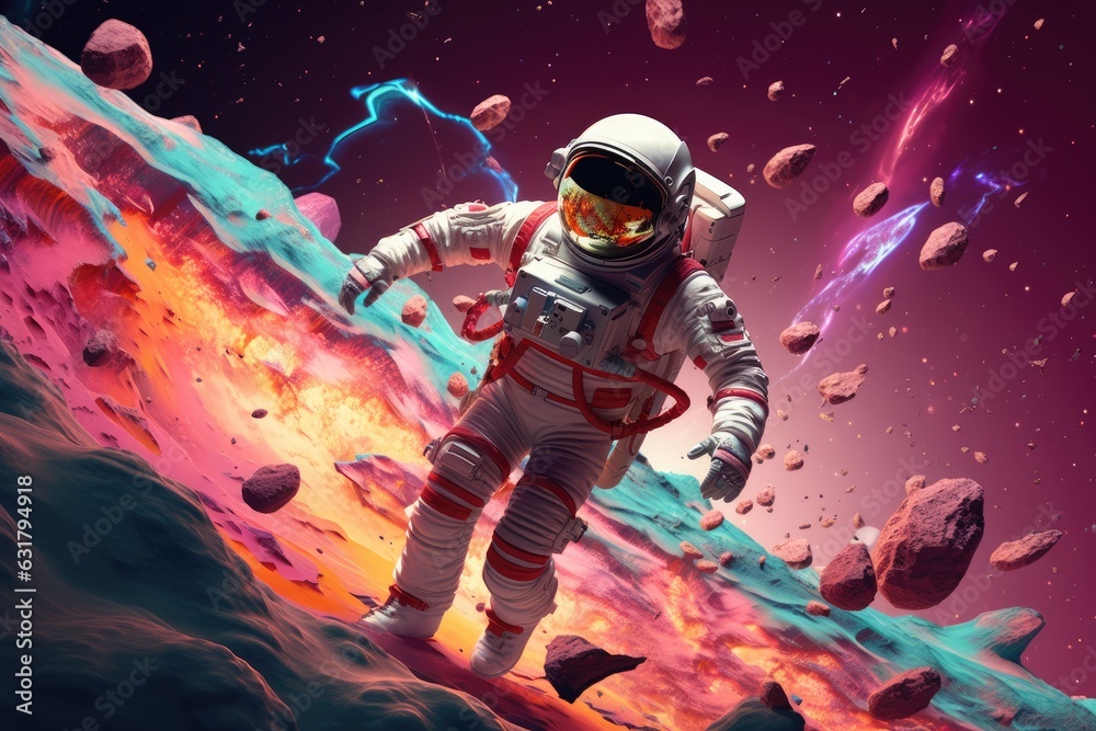 Astronaut is walking in space with universe background. Generative Ai. Astronaut is walking in space with universe background. Generative Ai.