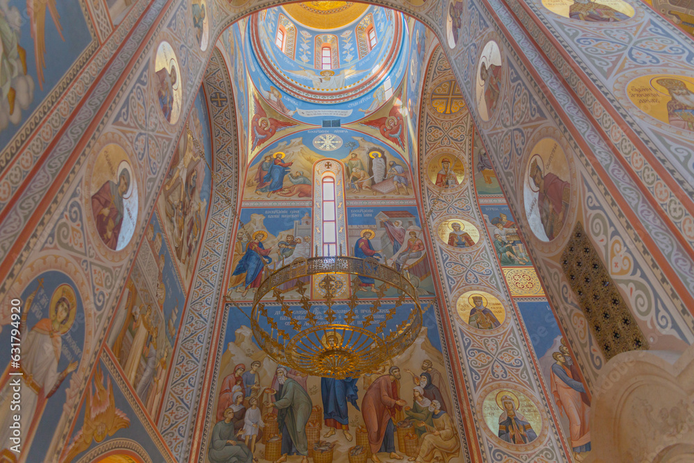 Exterior and interior decoration of the Holy Ascension Cathedral in Gelendzhik. Gelendzhik, Russia, 29.07.2023