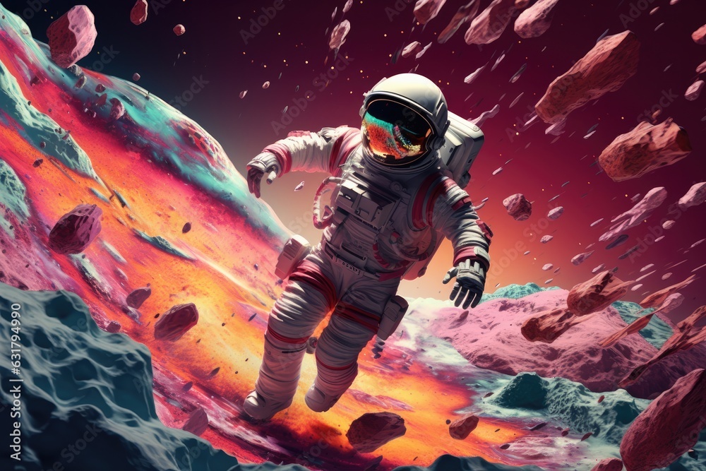 Astronaut is walking in space with universe background. Generative Ai. Astronaut is walking in space with universe background. Generative Ai.