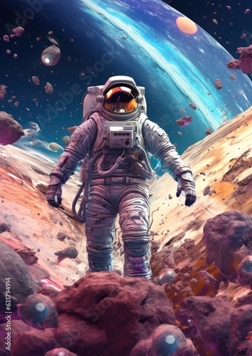 Astronaut is walking in space with universe background. Generative Ai.