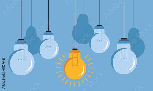 Light bulb lightbulb hang on rope idea abstract concept. Vector flat graphic design illustration