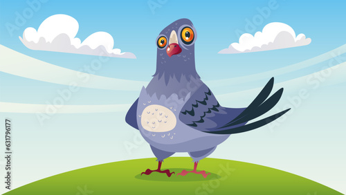 Pigeon bird fly sky city concept. Vector flat graphic design illustration
