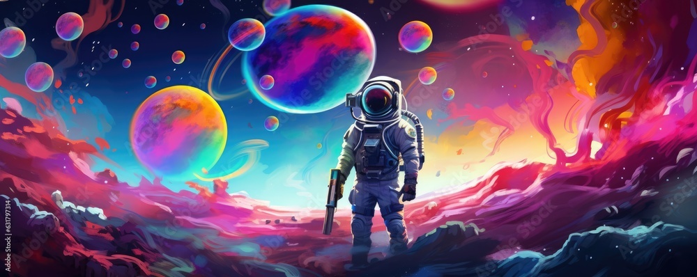 Fototapeta premium Astronaut in space with universe background in pastel colors. Generative Ai.