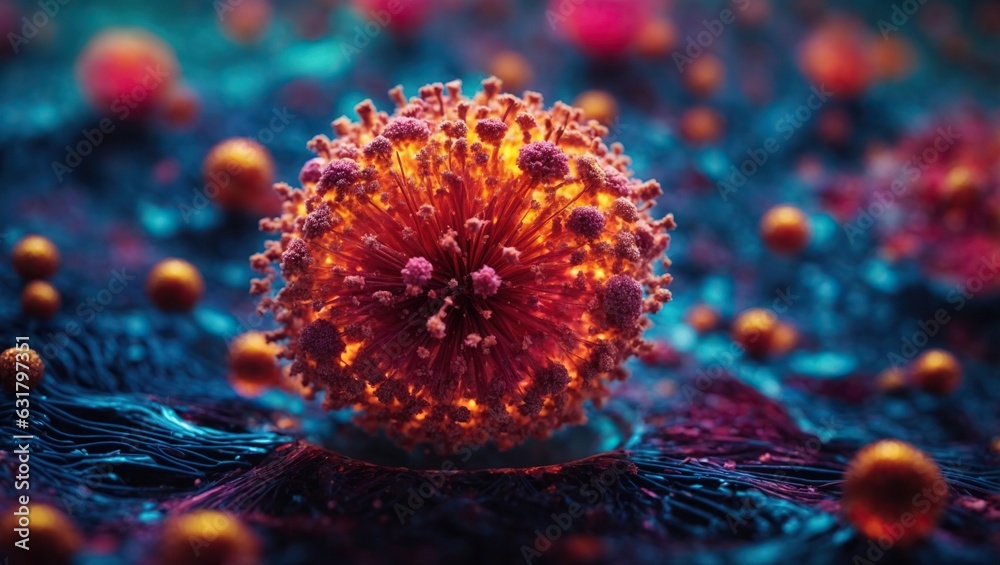 Lots of symbolic viruses in red cellular back. Ai generated. Lots of symbolic viruses in red cellular back. Ai generated.