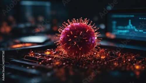 Lots of symbolic computer viruses in red cellular back. Ai generated. © snesivan
