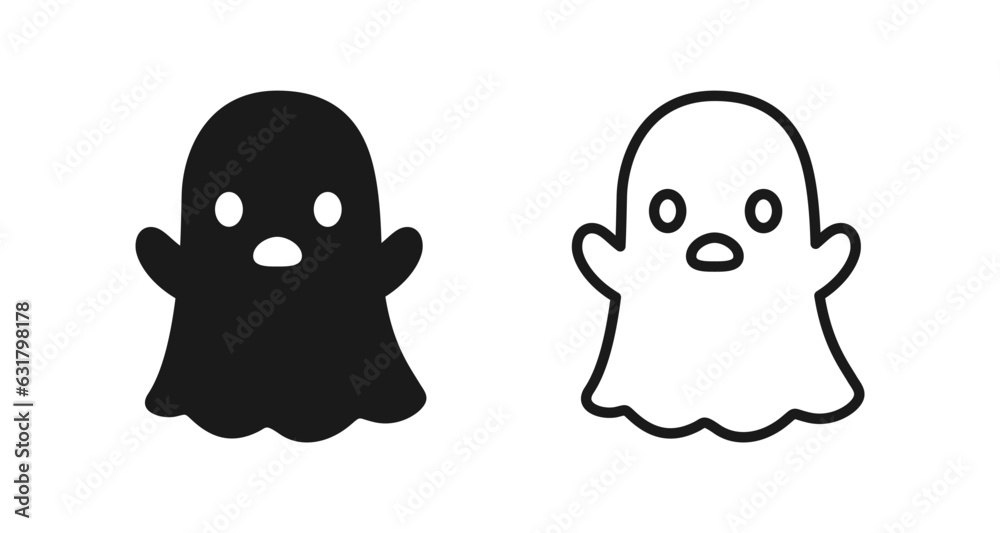 Cute Ghost icon logo outline and silhouette set. Simple flat style vector design element. Halloween creepy horror images. Cute Ghost icon logo outline and silhouette set. Simple flat style vector design element. Halloween creepy horror images.