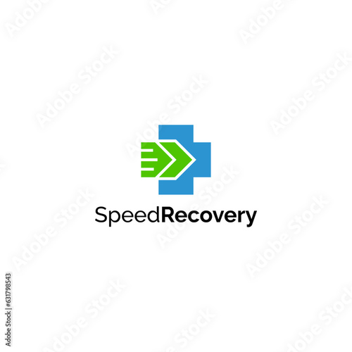 Fastest Medical health logo. Arrow and plus icon design. Vector template