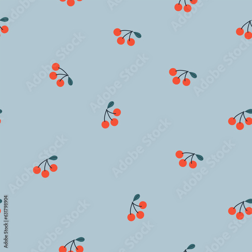 Seamless pattern with small red berries, Minimalistic botanical wallpaper, Be...