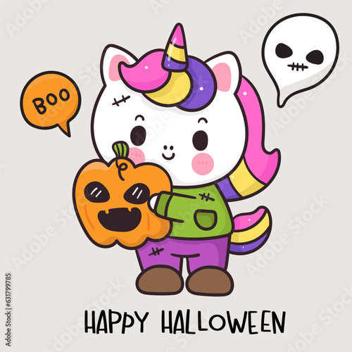 halloween card with unicorn pony