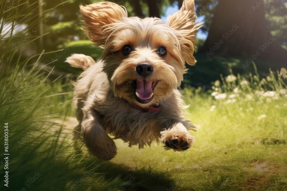 cute happy dog running and playing outside, AI Generated cute happy dog running and playing outside, AI Generated