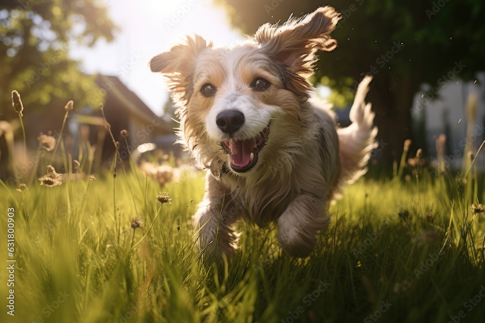 cute happy dog running and playing outside, AI Generated cute happy dog running and playing outside, AI Generated