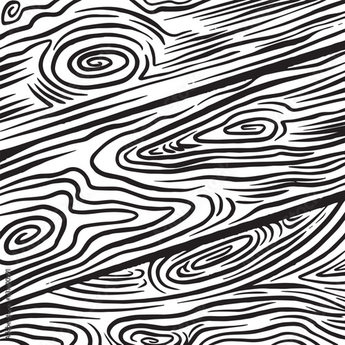 Wooden surface pattern abstract natural vector illustration black outline drawing background isolated on square white background. Natural wood texture wallpaper.
