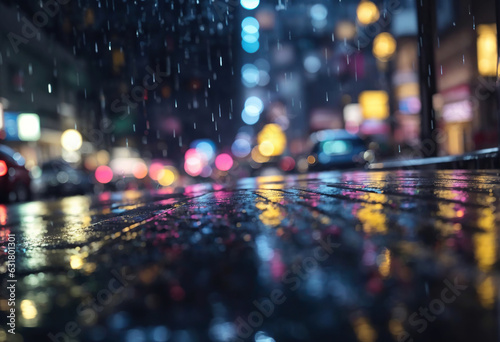 Rainny Night in City with Cars Lights, Winteral Wallpaper, Generative Ai