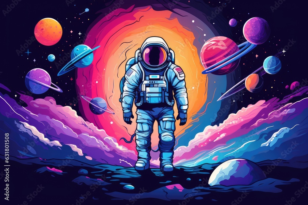 Fototapeta premium Astronaut in space with universe background in pastel colors. Generative Ai.