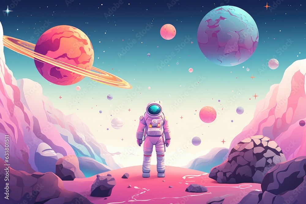 Naklejka premium Astronaut in space with universe background in pastel colors. Generative Ai.