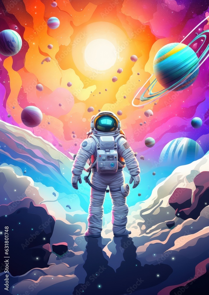 Astronaut in space with universe background in pastel colors. Generative Ai. Astronaut in space with universe background in pastel colors. Generative Ai.