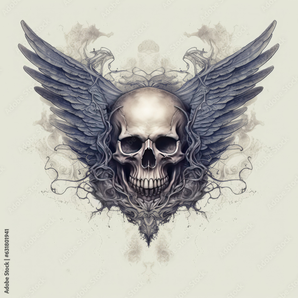 Fototapeta premium Illustration of a skull with wings, representing freedom and liberation Generative AI