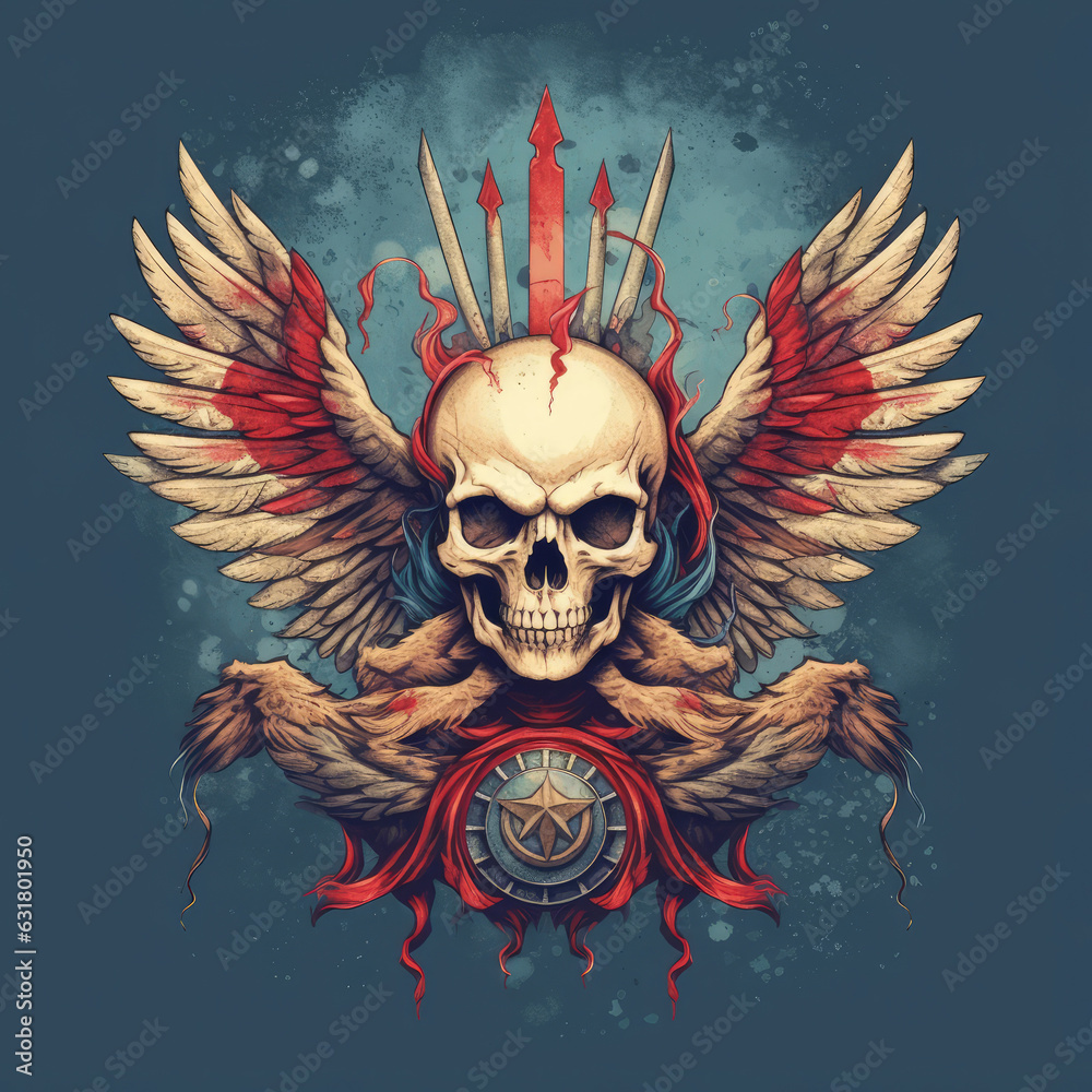 Fototapeta premium Illustration of a skull with wings, representing freedom and liberation Generative AI