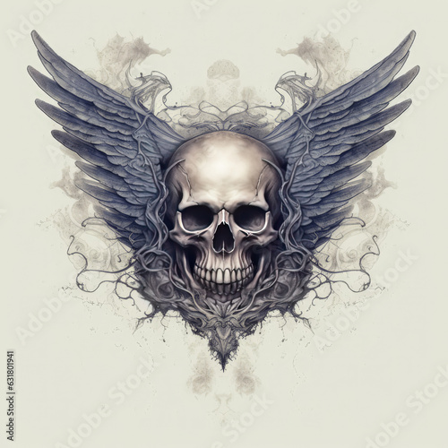 Illustration of a skull with wings, representing freedom and liberation Generative AI