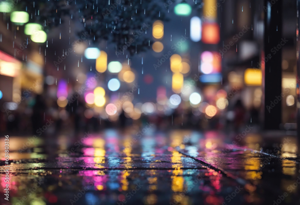 Beautiful View of the City in Rainny Night, Winteral Wallpaper, Generative Ai