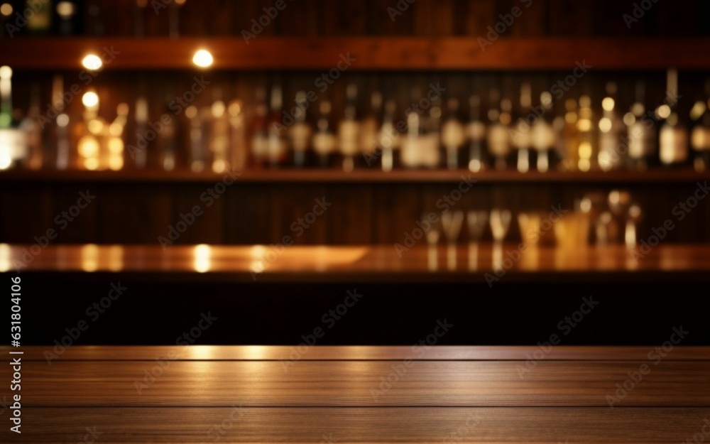 wooden display table in bar