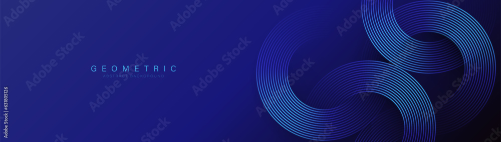 Dark blue abstract background with glowing hexagon circle geometric ...