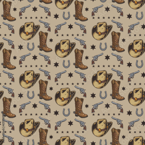 Cowboy culture colorful seamless pattern