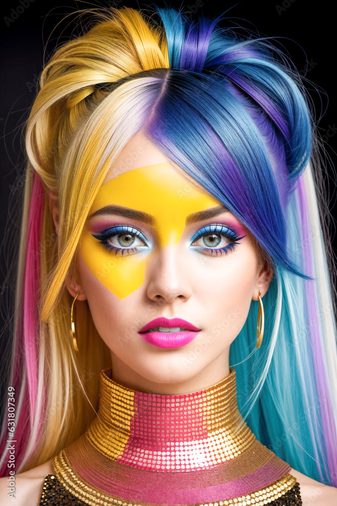 Portrait of young woman with yellow hair.Digital creative designer fashion glamour art. Portrait of young woman with yellow hair.Digital creative designer fashion glamour art.