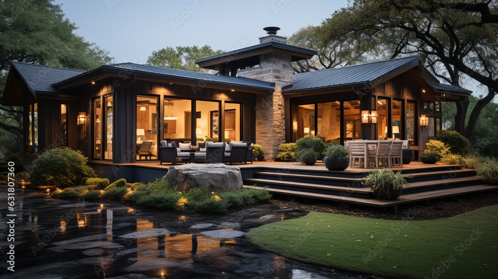cozy house in a beautiful spring garden.generative ai cozy house in a beautiful spring garden.generative ai