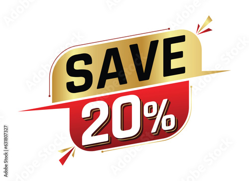 Save 20% isolated on white background. 20 percent. Sales concept. 3d illustration.