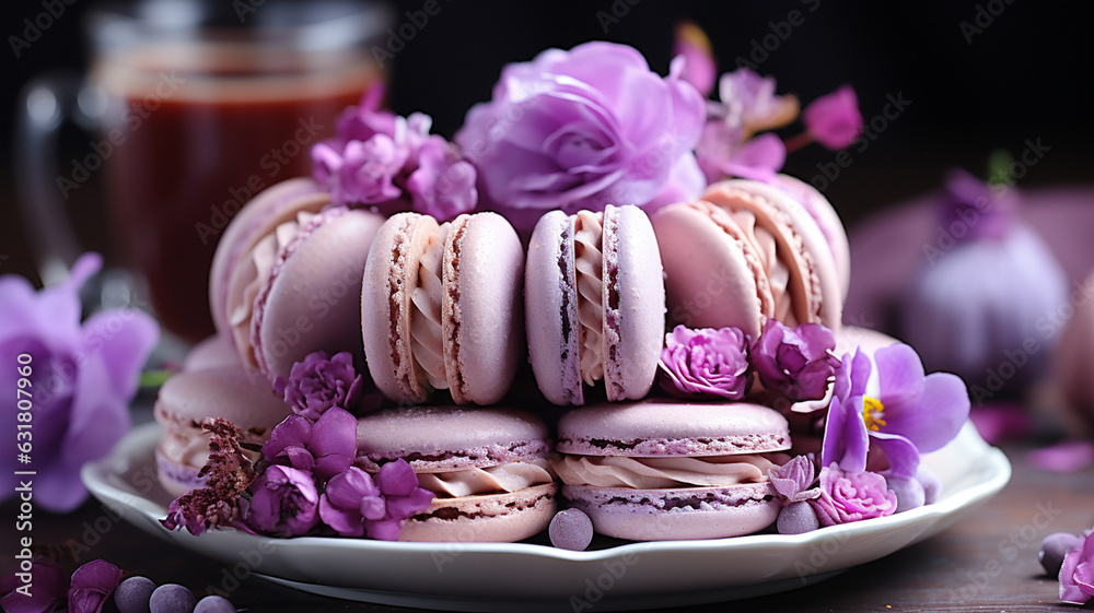 tasty macaron with flowers.generative ai tasty macaron with flowers.generative ai