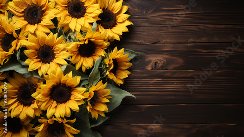 sunflowers on a wooden background.generative ai
