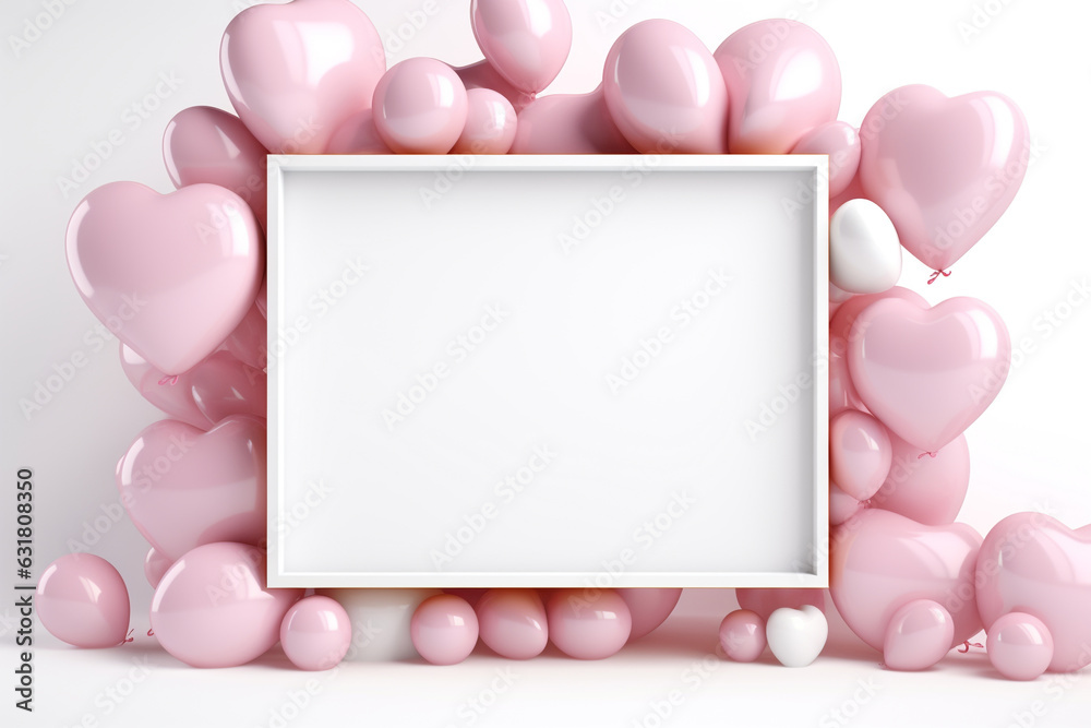 Empty frame for birthday or valentine's day with balloon.Minimal background for products presentation.Created with Generative AI technology Empty frame for birthday or valentine's day with balloon.Minimal background for products presentation.Created with Generative AI technology