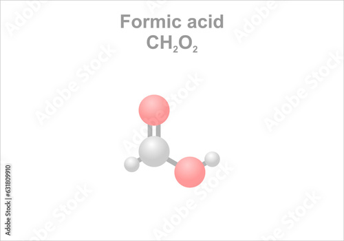 Formic acid. Simplified scheme of the molecule. Use as preservative in livestock feed. photo