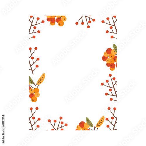Autumn card. Fall season cozy poster. Autumn thanksgiving seasonal banner with rowanberry Stock vector design